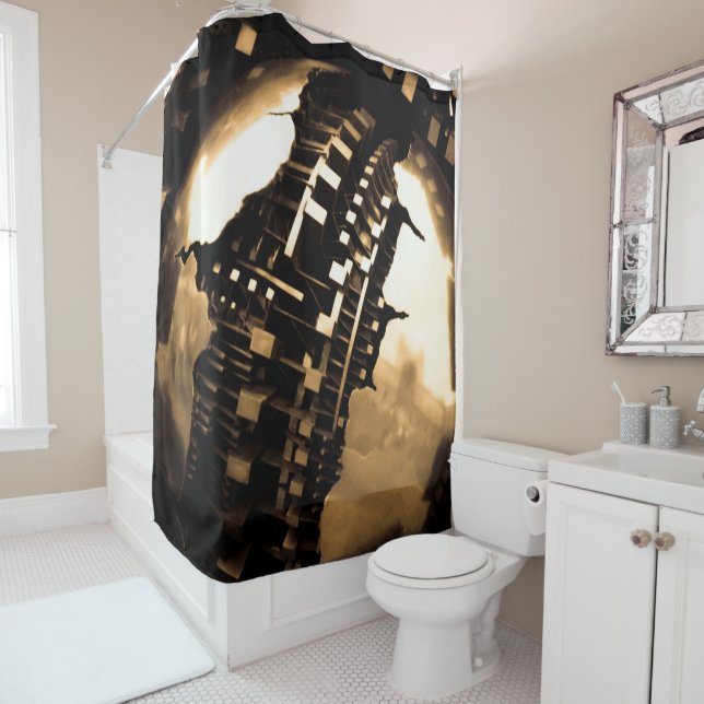 Sepia Steampunk Shower Curtain (In Situ)
