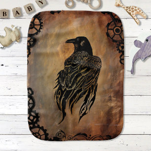 Sepia Stone Tribal Clockwork Gears Black Raven Baby Burp Cloth