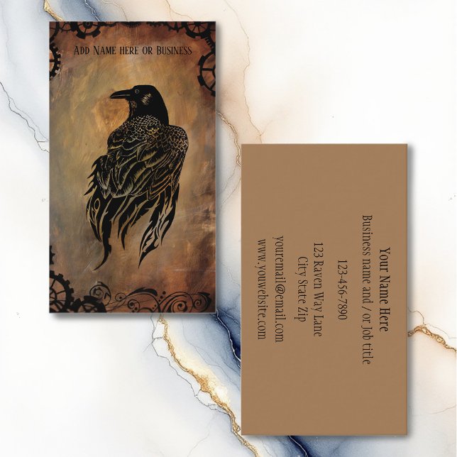  Sepia Stone Tribal Clockwork Gears Black Raven  Business Card (Creator Uploaded)