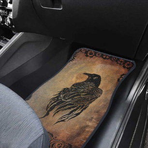 Sepia Stone Tribal Clockwork Gears Black Raven Car Mat