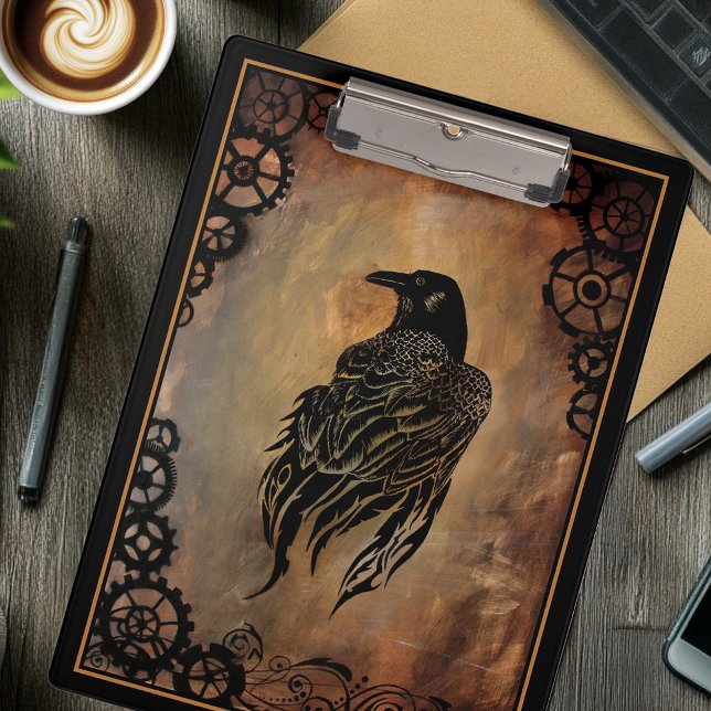 Sepia Stone Tribal Clockwork Gears Black Raven  Clipboard (Creator Uploaded)