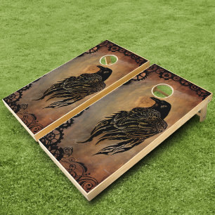  Sepia Stone Tribal Clockwork Gears Black Raven  Cornhole Set