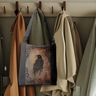  Sepia Stone Tribal Clockwork Gears Black Raven  Crossbody Bag