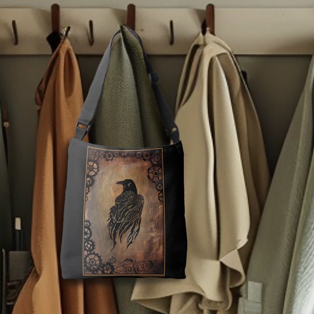  Sepia Stone Tribal Clockwork Gears Black Raven  Crossbody Bag (Creator Uploaded)