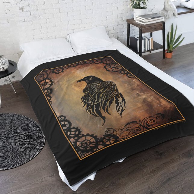  Sepia Stone Tribal Clockwork Gears Black Raven  Fleece Blanket (Creator Uploaded)