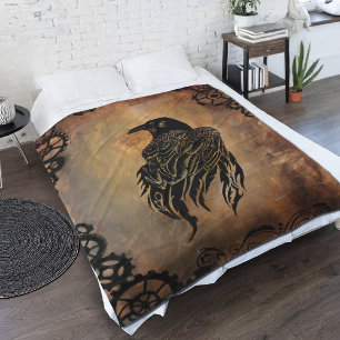 Sepia Stone Tribal Clockwork Gears Black Raven Fleece Blanket