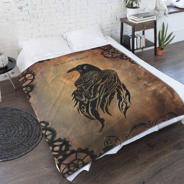  Sepia Stone Tribal Clockwork Gears Black Raven  Fleece Blanket (Creator Uploaded)