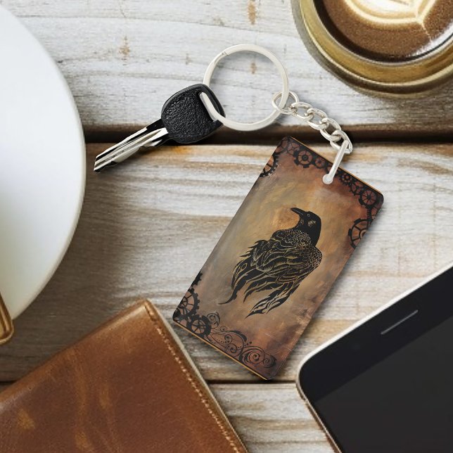  Sepia Stone Tribal Clockwork Gears Black Raven  Keychain (Creator Uploaded)