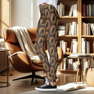 Sepia Stone Tribal Clockwork Gears Black Raven Leggings