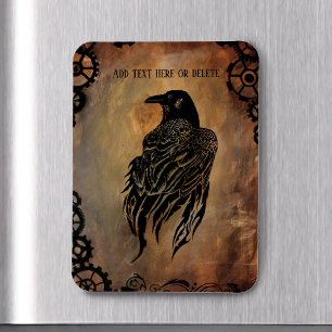  Sepia Stone Tribal Clockwork Gears Black Raven  Magnet