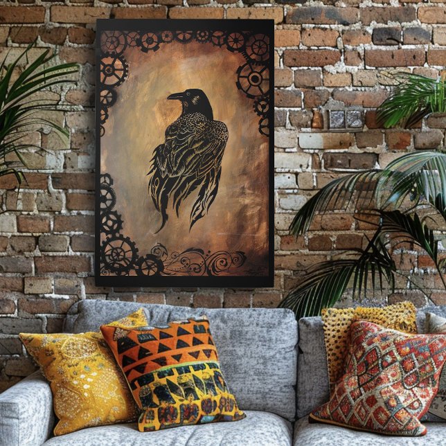  Sepia Stone Tribal Clockwork Gears Black Raven  Metal Print (Creator Uploaded)