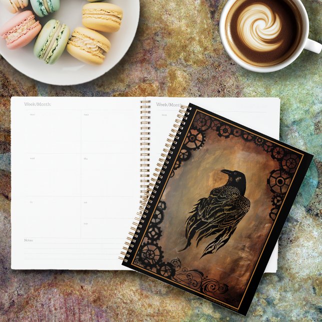  Sepia Stone Tribal Clockwork Gears Black Raven  Planner (Creator Uploaded)