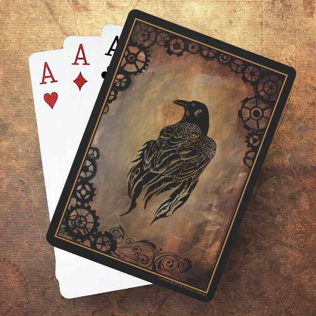  Sepia Stone Tribal Clockwork Gears Black Raven  Poker Cards (Creator Uploaded)