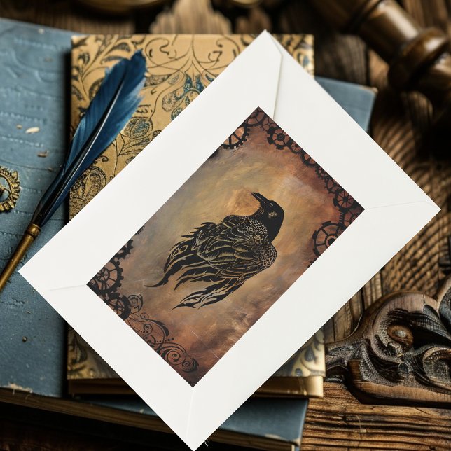  Sepia Stone Tribal Clockwork Gears Black Raven  Rectangular Sticker (Creator Uploaded)