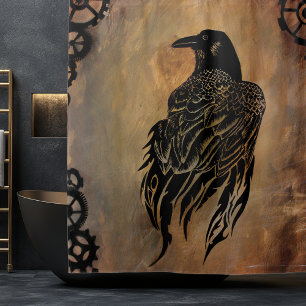  Sepia Stone Tribal Clockwork Gears Black Raven  Shower Curtain