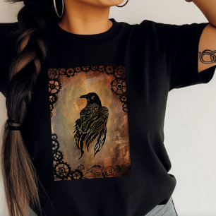  Sepia Stone Tribal Clockwork Gears Black Raven  T-Shirt