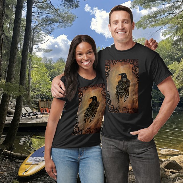  Sepia Stone Tribal Clockwork Gears Black Raven  T-Shirt (Creator Uploaded)