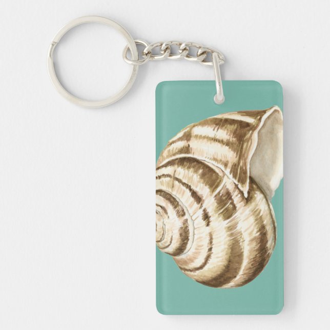 Sepia Striped Shell on Teal Keychain (Front)