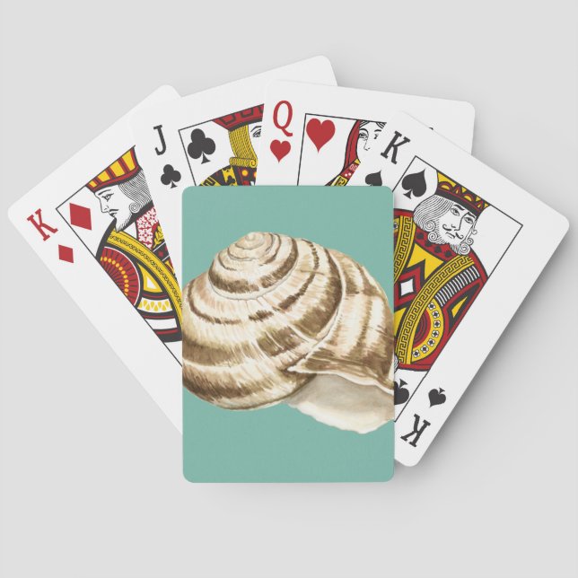 Sepia Striped Shell on Teal Poker Cards (Back)