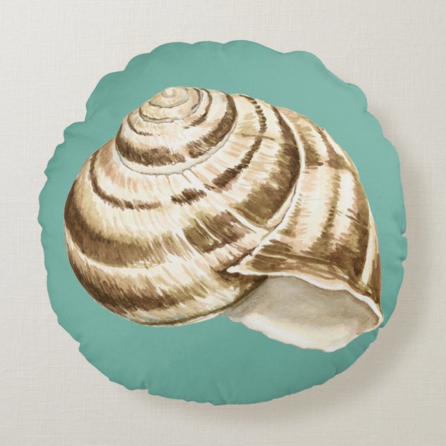 Sepia Striped Shell on Teal Round Pillow (Front)
