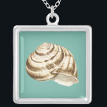Sepia Striped Shell on Teal Silver Plated Necklace<br><div class="desc">Megan Meagher is known for her simple art pieces. This is a great image of decorative art capturing the sea life with a striped conch sepia shell. Get this fine art print today on teal color on your Zazzle product.</div>