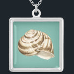 Sepia Striped Shell on Teal Silver Plated Necklace<br><div class="desc">Megan Meagher is known for her simple art pieces. This is a great image of decorative art capturing the sea life with a striped conch sepia shell. Get this fine art print today on teal color on your Zazzle product.</div>
