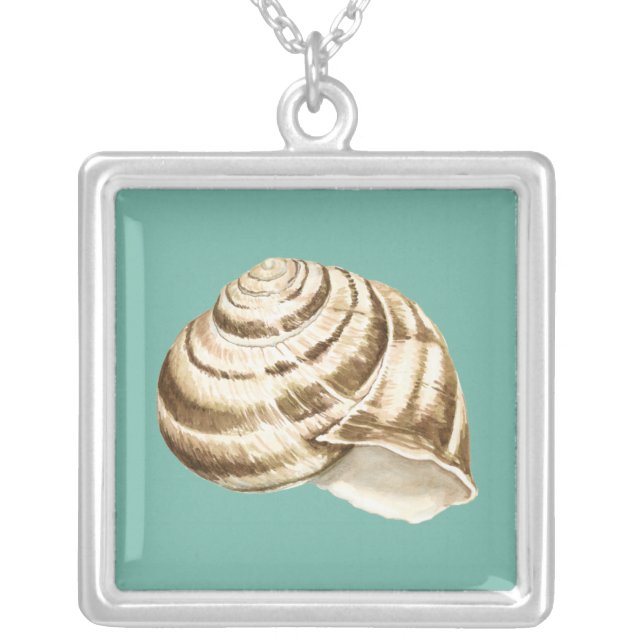 Sepia Striped Shell on Teal Silver Plated Necklace (Front)