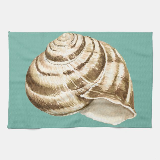 Sepia Striped Shell on Teal Towel (Horizontal)