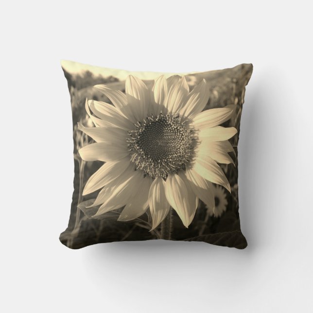 Sepia Summer Sunflower Pillow (Front)