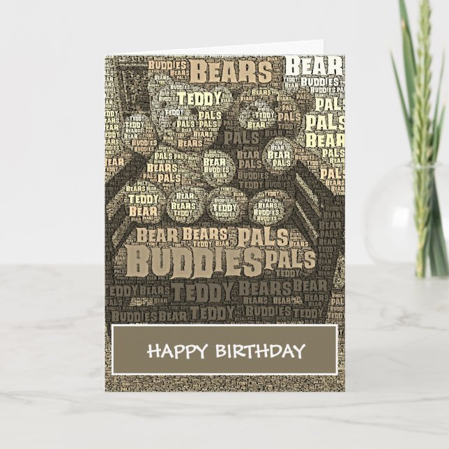 Sepia Teddy Bear Buddies Word Cloud Card (Front)
