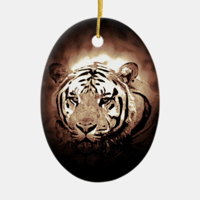 Sepia Tiger Ceramic Ornament (Front)