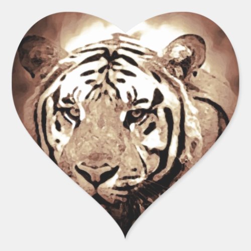 Sepia Tiger Heart Sticker