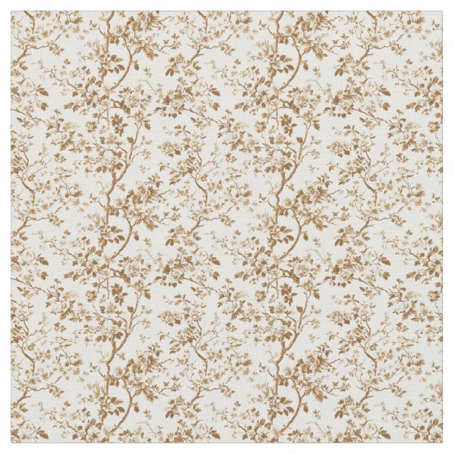 Sepia Toile with Roses and Branches Fabric (Close Up)