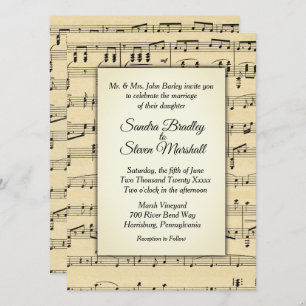 Sepia Tone Antique Sheet Music Theme Wedding Invitation
