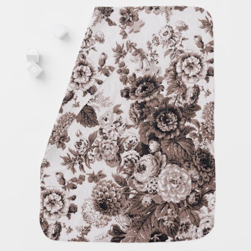 Sepia Tone Black  White Vintage Floral Toile Receiving Blanket