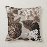 Sepia Tone Brown Botanical Floral Toile No.1 Throw Pillow