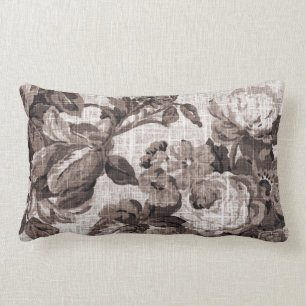 Sepia Tone Brown Floral Toile Fabric No.5 Lumbar Pillow