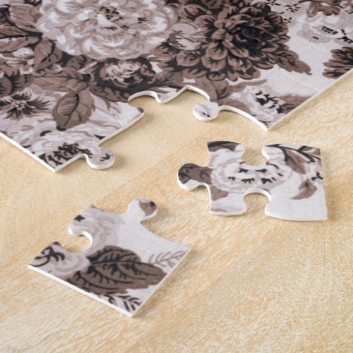 Sepia Tone Brown Floral Toile No3 Jigsaw Puzzle