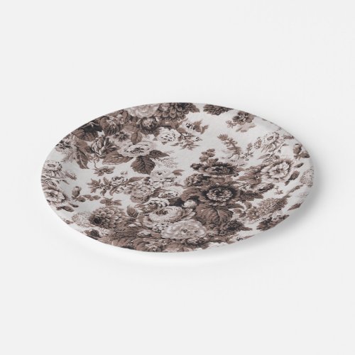 Sepia Tone Brown Floral Toile No3 Paper Plates
