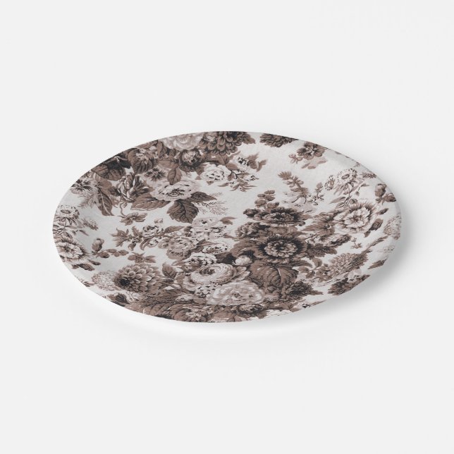 Sepia Tone Brown Floral Toile No.3 Paper Plates (Angled)