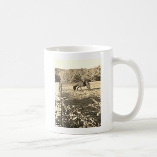 Sepia tone Brown horse and fence Coffee Mug