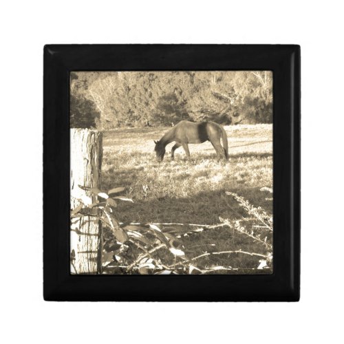 Sepia tone Brown horse and fence Keepsake Box