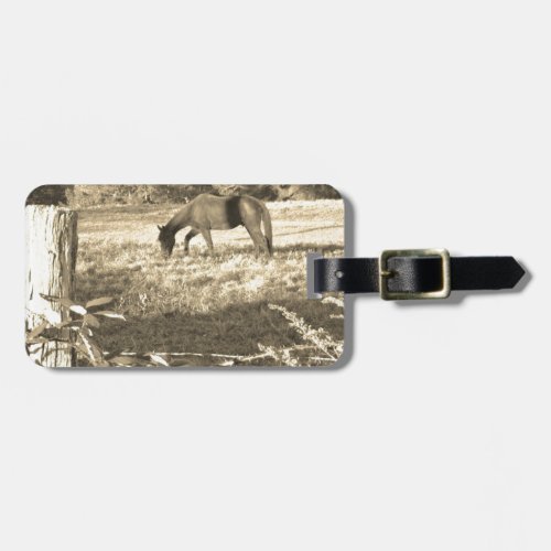 Sepia tone Brown horse and fence Luggage Tag