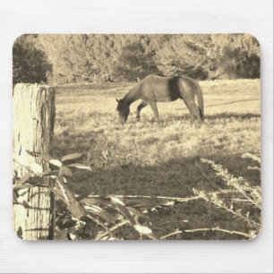 Sepia tone Brown horse and fence Mouse Pad