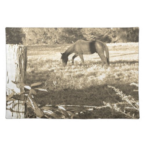 Sepia tone Brown horse and fence Placemat