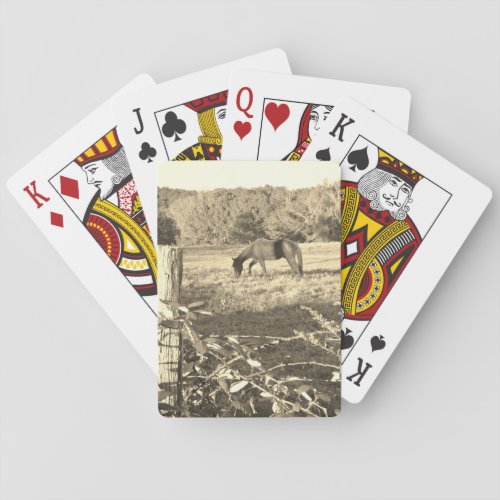 Sepia tone Brown horse and fence Poker Cards