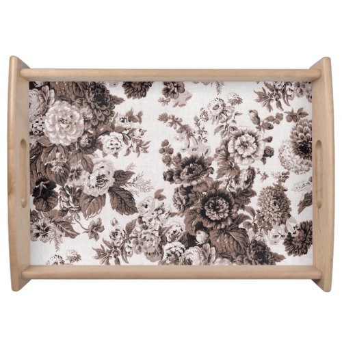 Sepia Tone Brown Vintage Floral Toile No3 Serving Tray