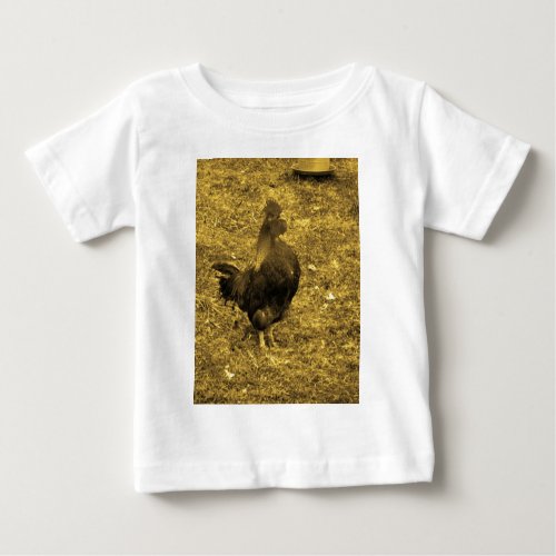 Sepia Tone Crowing Rooster Baby T_Shirt