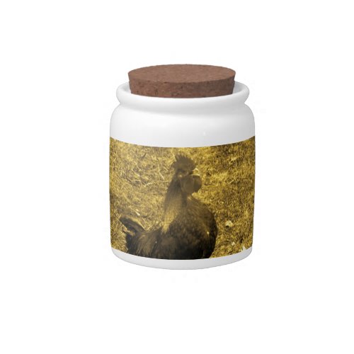 Sepia Tone Crowing Rooster Candy Jar