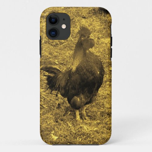 Sepia Tone Crowing Rooster iPhone 11 Case